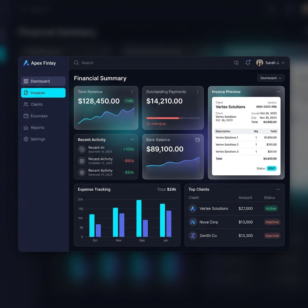 الأعمال والفواتير dashboard preview